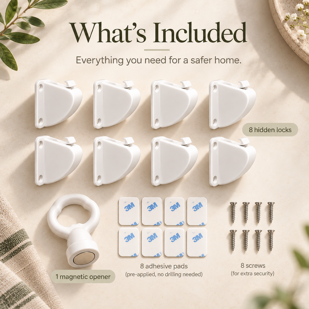 Invisible Magnetic Cabinet Locks — 8-Piece Baby Safety Set
