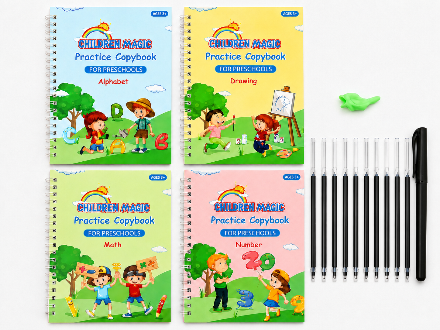 Magic Groove Reusable Handwriting Practice Set – 4 Books + 10 Refills