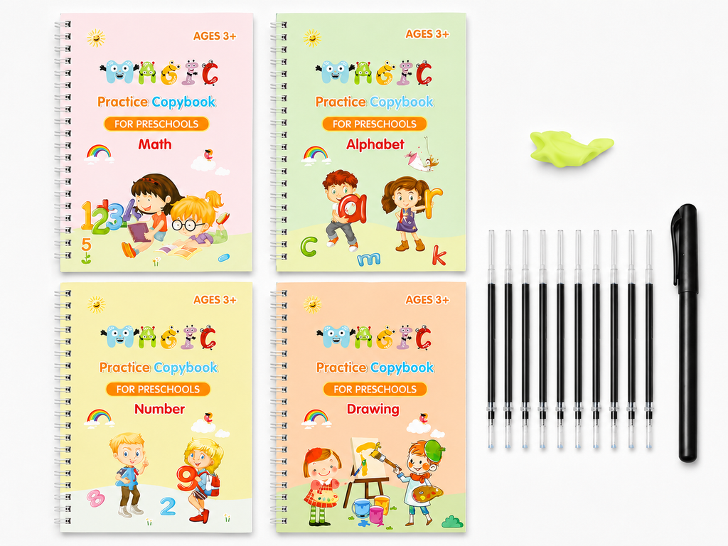 Magic Groove Reusable Handwriting Practice Set – 4 Books + 10 Refills