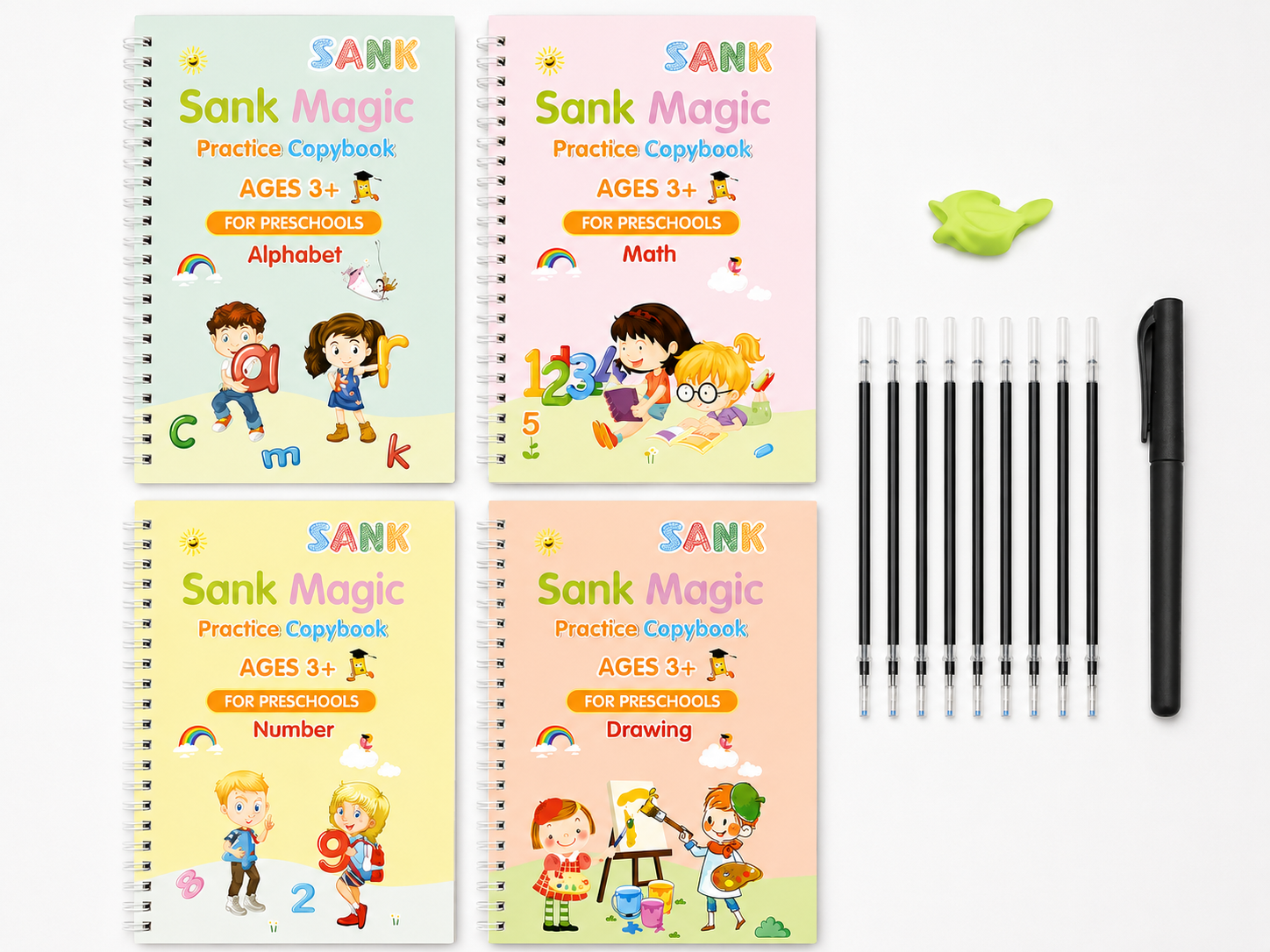 Magic Groove Reusable Handwriting Practice Set – 4 Books + 10 Refills