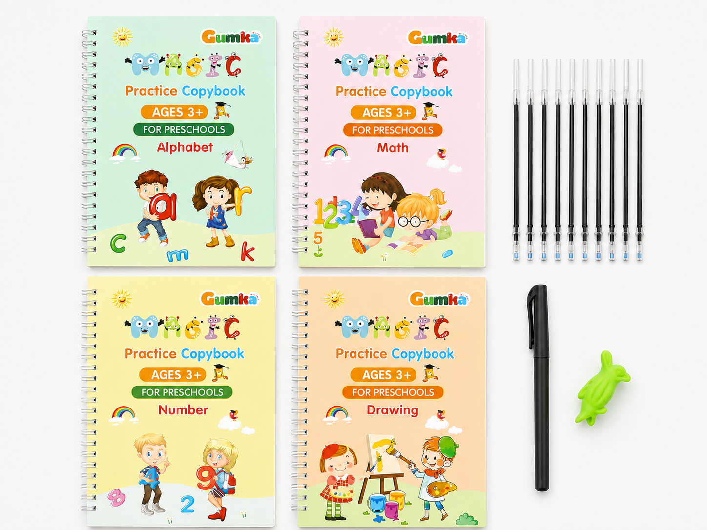 Magic Groove Reusable Handwriting Practice Set – 4 Books + 10 Refills