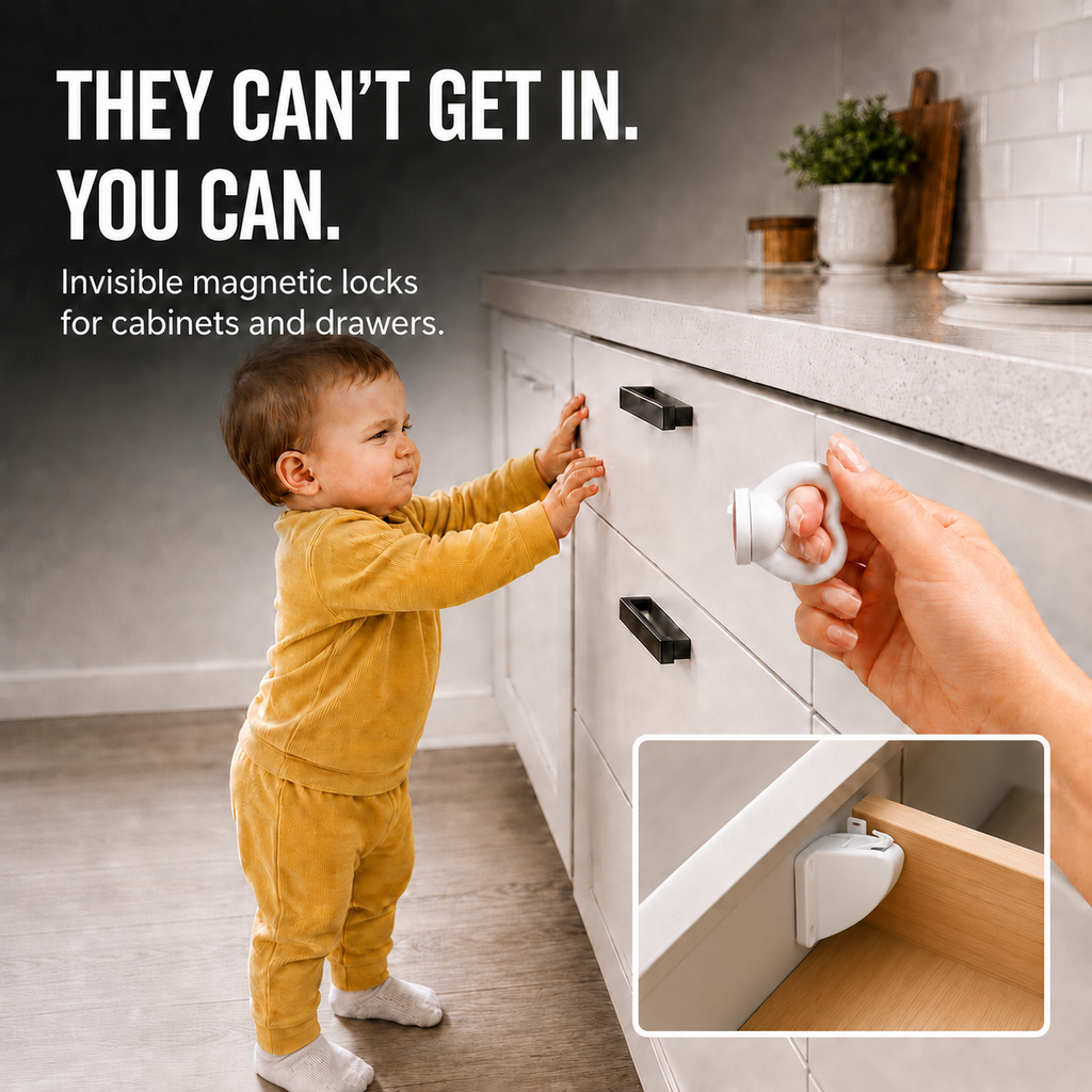 Invisible Magnetic Cabinet Locks — 8-Piece Baby Safety Set