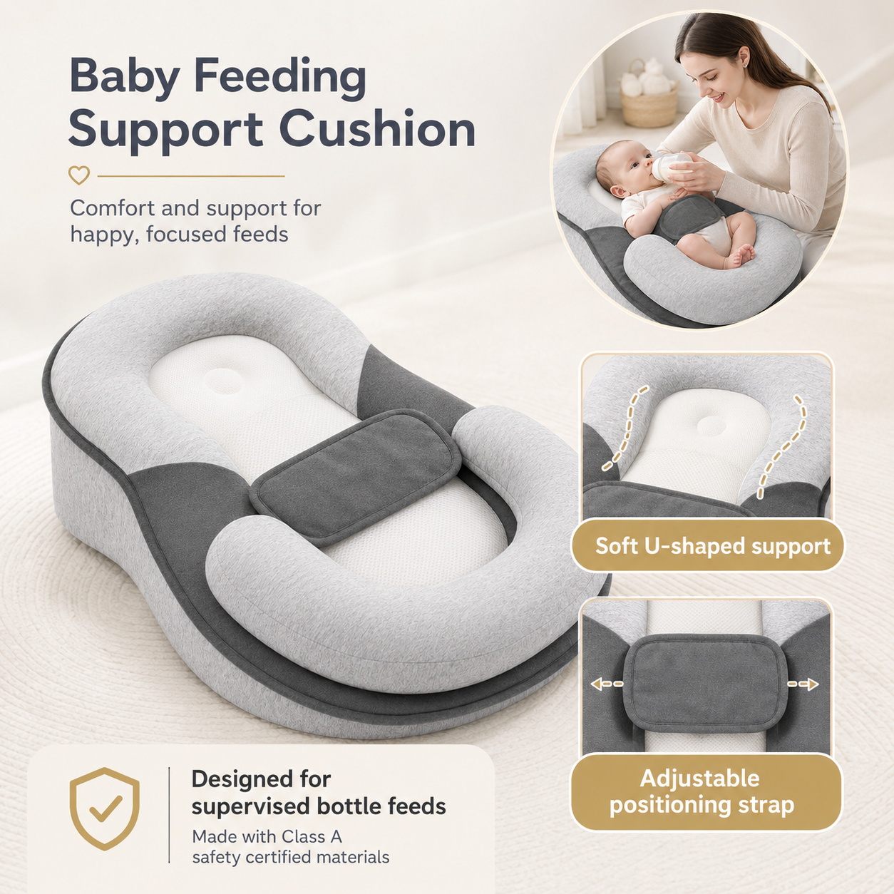 Baby Feeding Support Cushion — Gentle 15° Incline for Cleaner Bottle Feeds