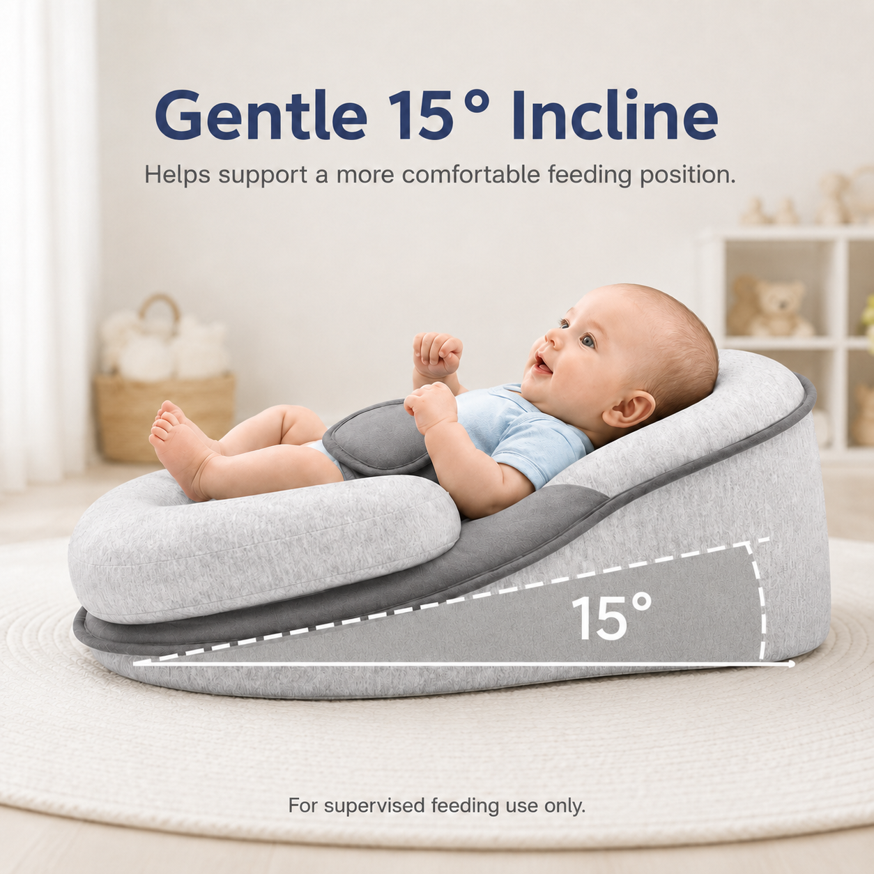 Baby Feeding Support Cushion — Gentle 15° Incline for Cleaner Bottle Feeds